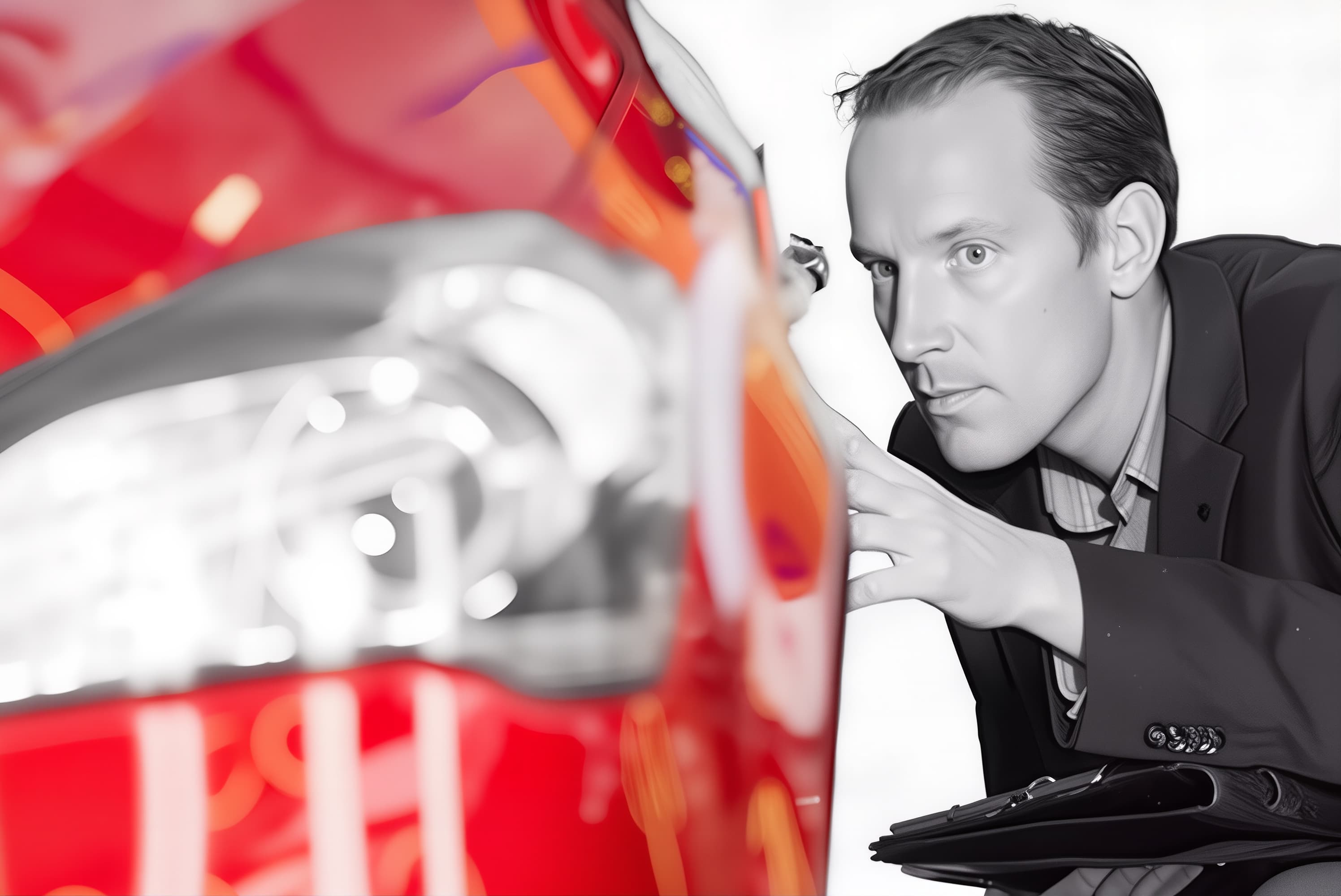 Man doing quality check on car